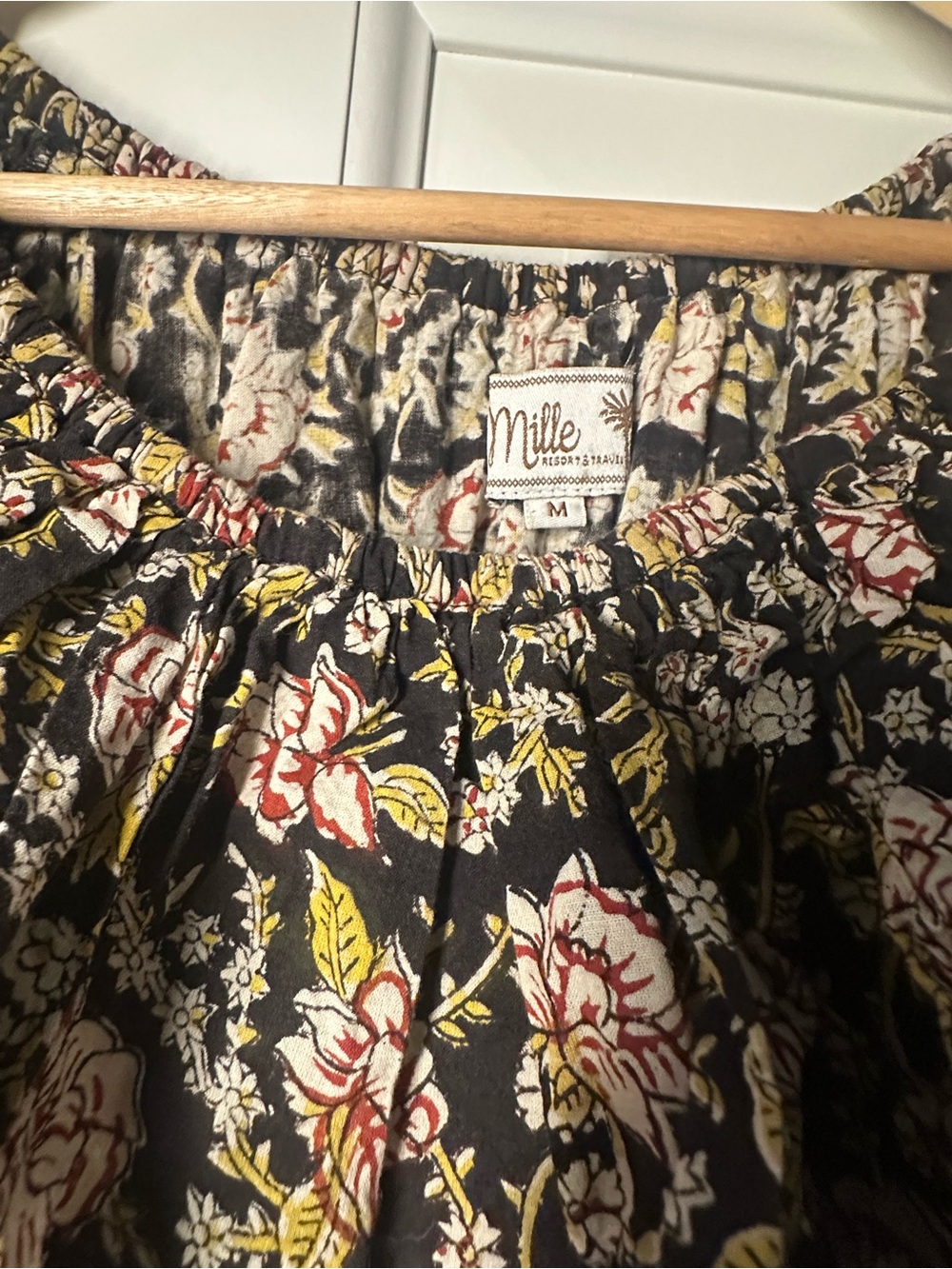 Mille Floral Smocked Long Sleeve Midi Dress - Black Floral - Picture 2 of 6